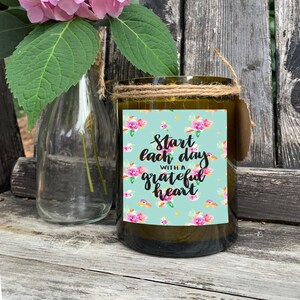 Recycled Soy Wine Bottle Candle  - Handmade Wine Candle - Soy Candle - Candle from Wine Bottle - Grateful Heart - Wine Lover Gift