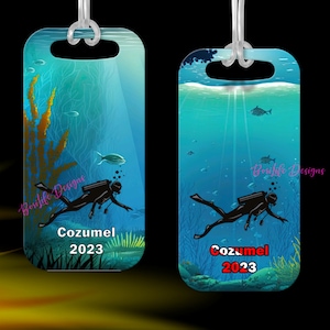 Unique Personalized Scuba Diving Style Luggage /Computer Bag  Tag with Name Made  to Order, Personalized, Tags,