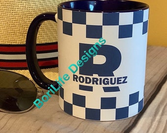 Personalized  Blue Checkered Design Chicago Police Coffee Mug with CPD Star  and FamilyName/ First Name