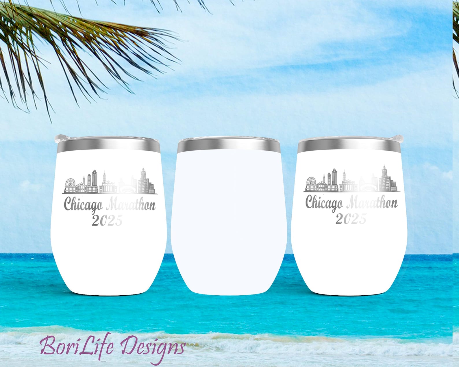 Chicago Marathon 2025 Design Engraved Stemless Wine Tumbler, Marathon ...