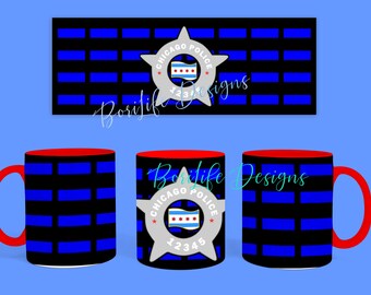 CPD Thin Blue Line Design Chicago Police Star with waving  Blue Line Flags Coffee Mug:MADE to order Will add your PD Logo