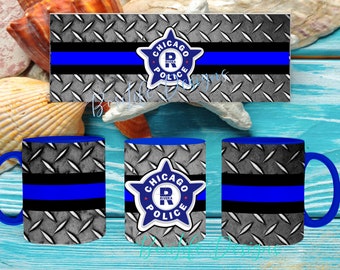 Chicago Gifts:  Police  Thin Blue Line Design with CPD Police Star metal background with Initial and Name