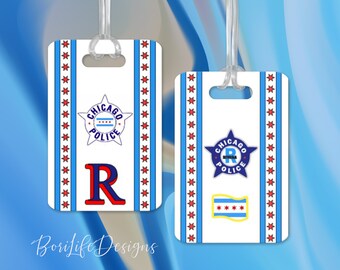 Unique Personalized  Police Double-Sided Sublimation Printed Chicago Banner Luggage/Computer Tag with CPD Star, Badge Number & Name