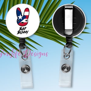 Bunny PR Flag Style ID Retractable Badge Reel, id badge, bad bunny, Badge holder