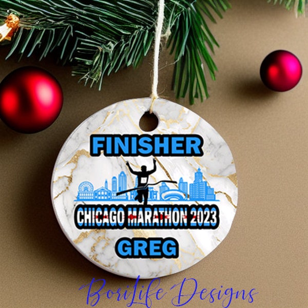 Personalized 2023 Chicago Marathon skyline Design Ceramic Christmas Ornament, Finisher, Christmas, Runner, 26.2 Runner, Marathon