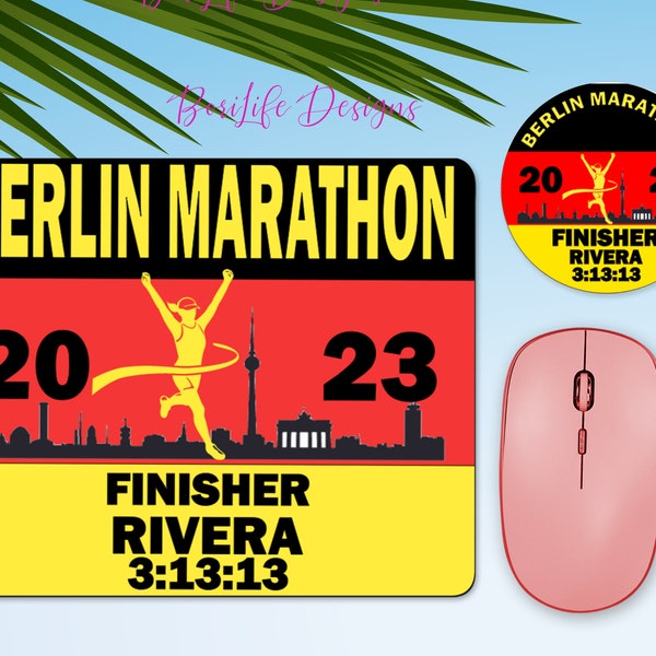 Personalized Berlin Marathon Flag Design  Mousepad and Coaster set Female or Male  Runner Design, World Major Marathon, Chicago, Boston