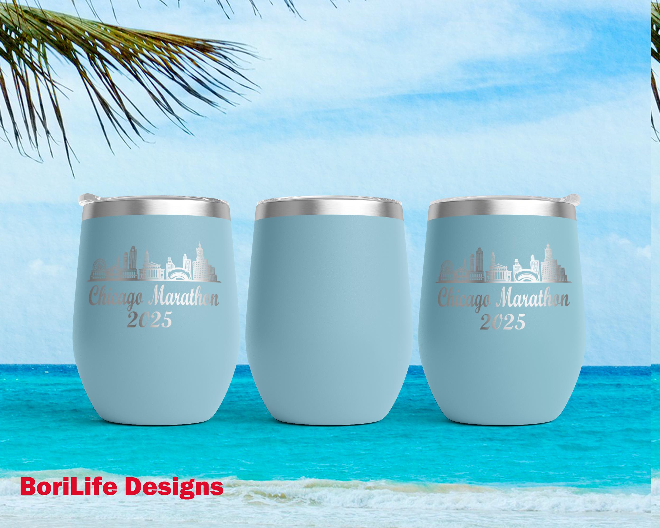 Chicago Marathon 2025 Design Engraved Stemless Wine Tumbler, Marathon ...