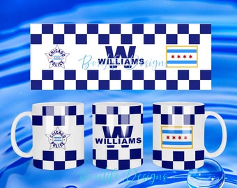 Unique & Beautifully designed Checkered Gold or Blue Chicago Police Coffee Mug Design with CPD Star with Chicago Flag