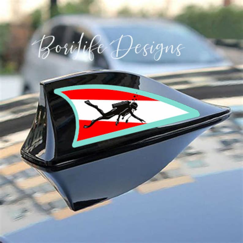 Set of Scuba Flag Automobile Shark Fin Stickers Design With Scuba Diver ...