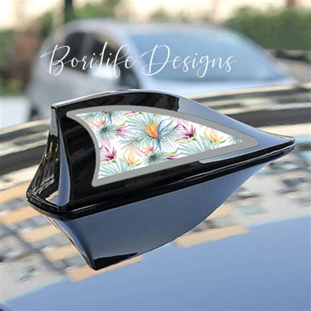 set-of-tropical-design-automobile-shark-fin-sticker-flower-hibiscus
