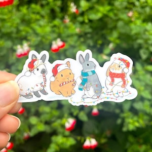 autocollant découpé avec des matrices de lapins de Noël | Lapins | Sticker pour ordinateurs portables, bouteilles d'eau, stickers pour agenda, mat