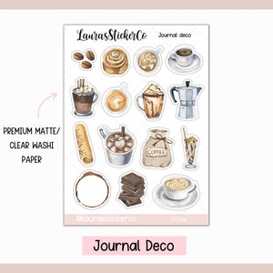 Coffee Planner Stickers | Journaling Stickers | Hobonichi Weeks, Hobonichi Cousin, Clear Washi Paper Stickers for A5 Planners