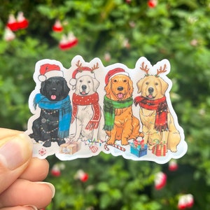 Christmas Dogs Die Cut Sticker | Retriever | Sticker for Laptops, Water Bottles, Planner | Golden Retriever Gift