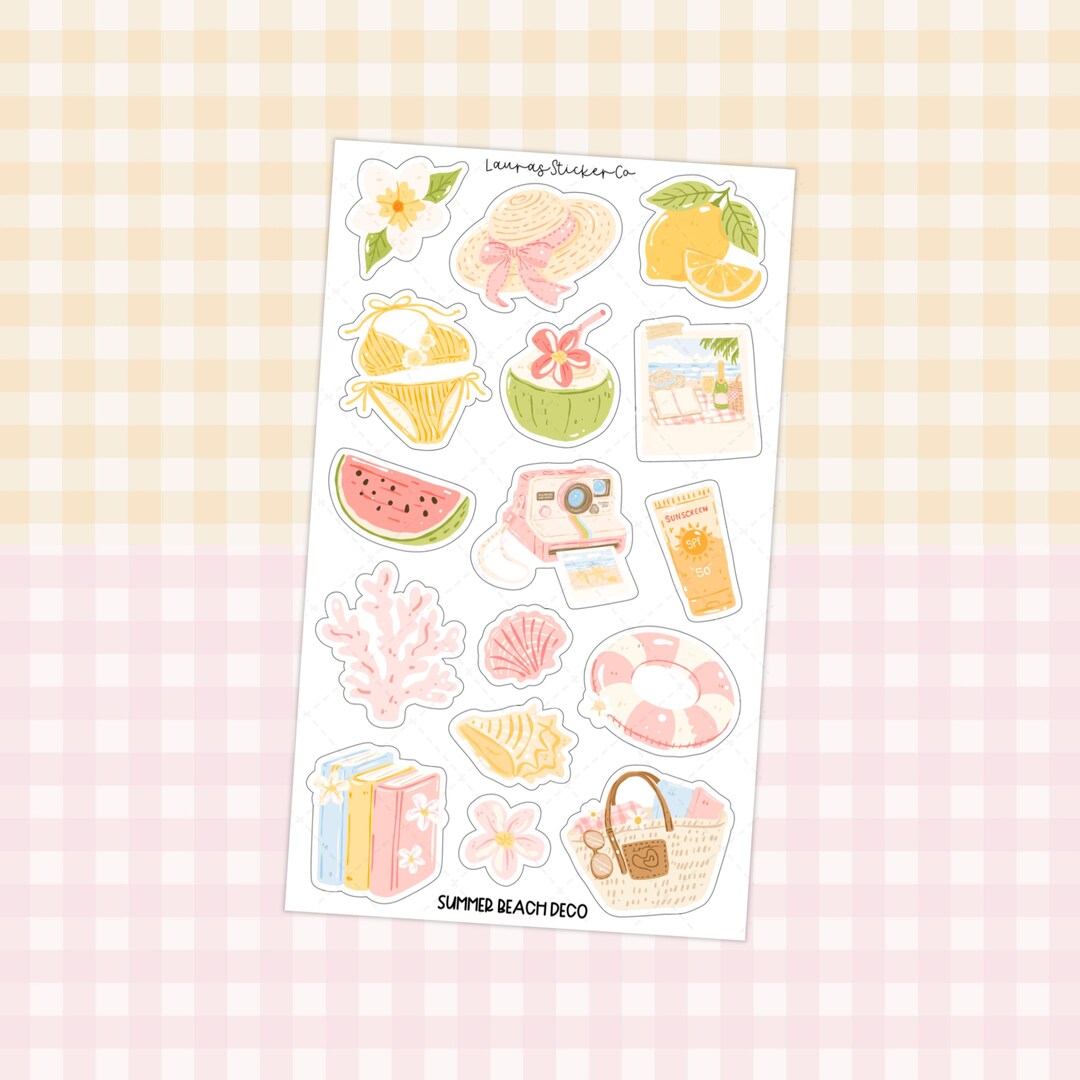 Summer Beach Sticker Sheet | Seaside Planner Deco, Scrapbook Journal ...