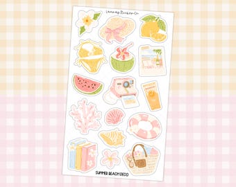 Summer Beach Sticker Sheet | Seaside Planner Deco, Scrapbook Journal Stickers, Hobonichi Cousin