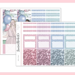 En-têtes scintillants // Anniversaire Bash Add Ons, Kit d'autocollants de planificateur hebdomadaire, Girl Box, Autocollants fonctionnels, Printemps, À tout moment, Washi, Erin Condren