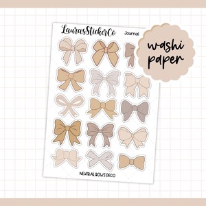Feuille d'autocollants | Stickers de journal transparents, stickers déco noeuds neutres, papier washi, pour Hobonichi Cousin, TN
