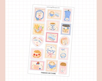 Cafe Stamps Sticker Sheet | Coffee Planner Deco, Scrapbook Journal Stickers, Hobonichi Cousin