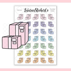 Paquetes // Doodle Stickers, Happy Mail, Embalaje, Cartas, Iconos del planificador, Correo, Pedidos, Álbum de recortes, Funcional, Diario, Recordatorios