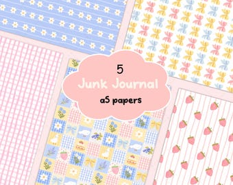 Patterned Junk Journal Scrapbooking Papers, Spring Picnic, A5 craft ephemera