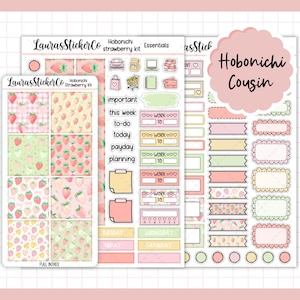 Kit de adesivos Hobonichi Cousin | Kit de morango | Kit de adesivos Cousin Planner, Kit de planejador semanal, adesivos funcionais
