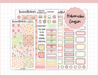 Hobonichi Cousin Sticker Kit | Strawberry Kit | Cousin Planner Sticker Kit, Weekly Planner Kit, Functional Stickers