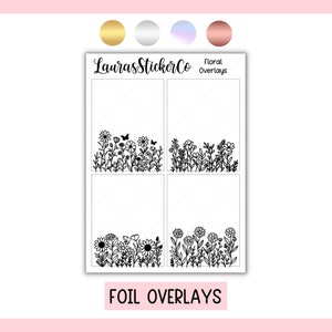 Stickers décoratifs floraux pour agendas tels que EC | Autocollants décoratifs floraux | Feuilles d'or, d'argent, holo et rose