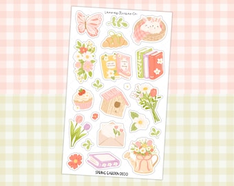Spring Garden Sticker Sheet | Book and Floral Planner Deco, Scrapbook Journal Stickers, Hobonichi Cousin