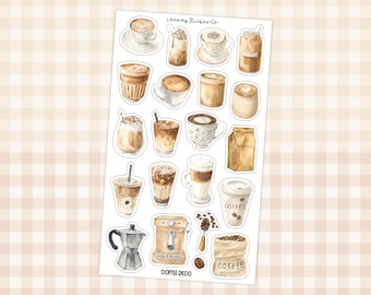 Coffee Sticker Sheet | Iced Coffee Planner Deco, Scrapbook Journal Stickers, Hobonichi Cousin