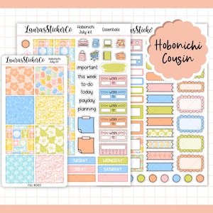 Kit de adesivos para primos Hobonichi | Kit de julho | Kit de adesivos para planejadores de primos, Kit de planejador semanal, Adesivos funcionais