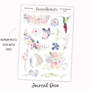 Spring Journal Stickers | Clear PET stickers for the Hobonichi Cousin, Transparent Matte Washi Paper, Minimal, Butterfly Stickers