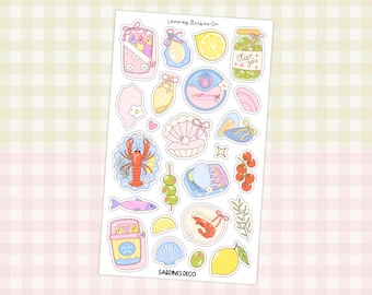 Sardines Sticker Sheet | Seashells Planner Deco, Scrapbook Journal Stickers, Hobonichi Cousin