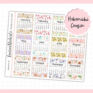 Hobonichi Cousin Monatliche Abdeckung 2025 | A5 Hobonichi Sticker | Januar bis Dezember Jahr auf einen Blick Aufkleber
