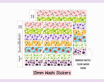 Washi Tape Stickers | 15mm Fruit Stickers for Planners such as EC and the Hobonichi Cousin, Premium Matte or Washi Paper