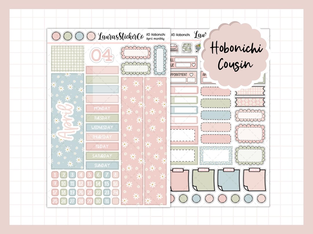 April Monthly Sticker Kit | Hobonichi Cousin Sticker Kit | A5 Hobonichi ...