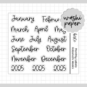 Monthly Scripts for Hobonichi Weeks | Clear Washi Paper Stickers, Hobonichi Cousin Stickers | Transparent Jan - Dec 2025
