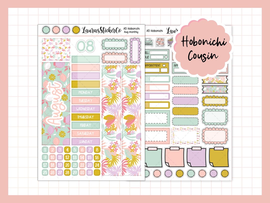 August Monthly Sticker Kit | Hobonichi Cousin Sticker Kit | A5 ...