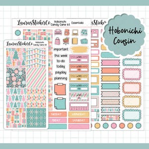 Hobonichi Cousin Sticker Kit | Candy Cane | Kit de adesivos para planejador de primos, Kit de planejador semanal de Natal, Adesivos funcionais