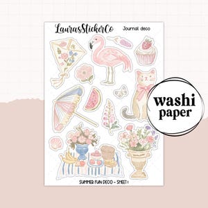 Feuille d'autocollants | Stickers de journal transparents, Stickers d'été, papier washi, pour Hobonichi Cousin, TN |
