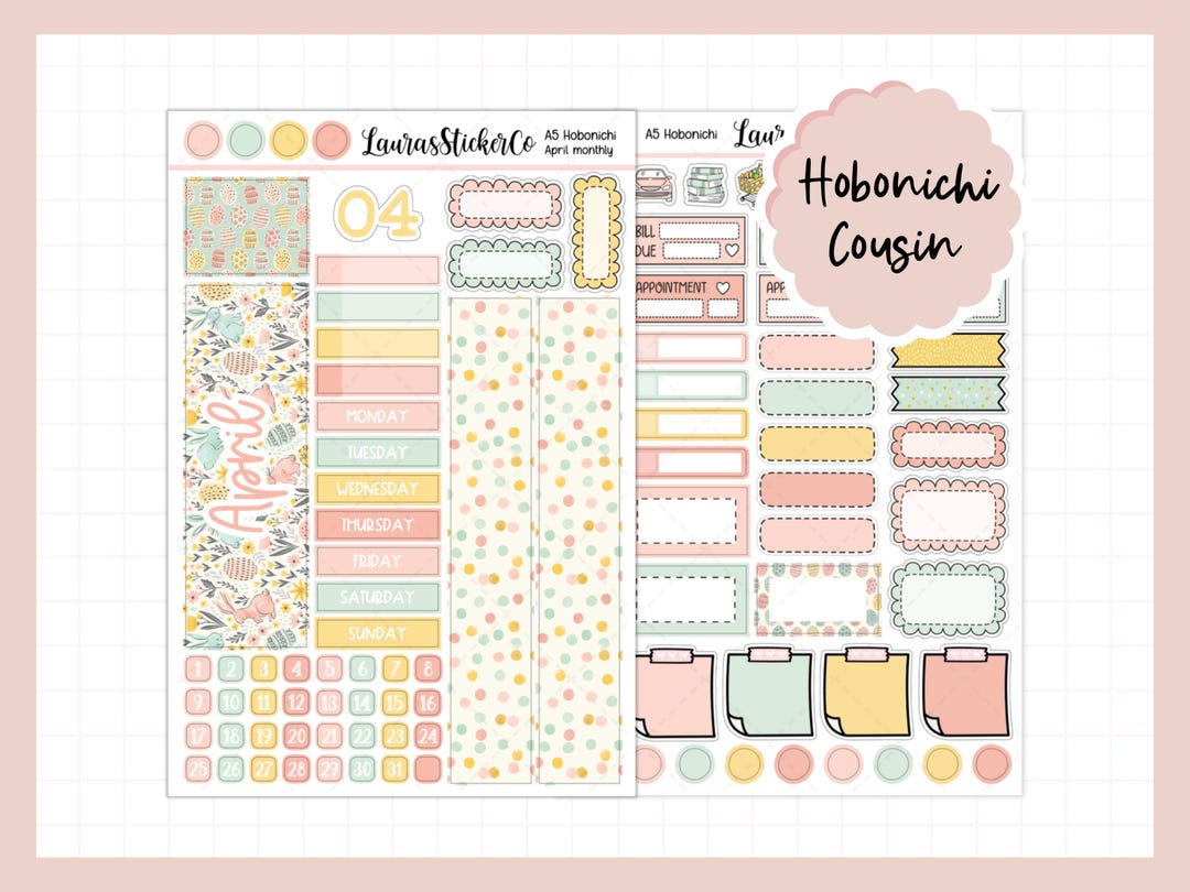 April Monthly Sticker Kit | Hobonichi Cousin Sticker Kit | A5 Hobonichi ...