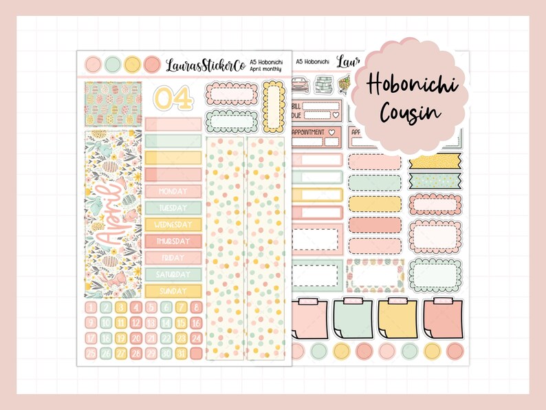 April Monthly Sticker Kit | Hobonichi Cousin Sticker Kit | A5 Hobonichi ...