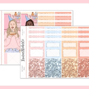 En-têtes scintillants // Anniversaire Bake Add Ons, Kit d'autocollants de planificateur hebdomadaire, Girl Box, Autocollants fonctionnels, À tout moment, Été, Washi, Erin Condren