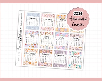 Hobonichi Cousin Monatliche Abdeckung 2026 | A5 Hobonichi Sticker | Januar bis Dezember Jahr auf einen Blick Aufkleber