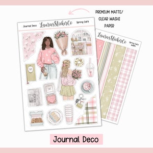 Journal Sticker Kit | Klare Planer Aufkleber, Transparente Washi Papier Aufkleber, Hobonichi Cousin Aufkleber | Blumen Aufkleber | Frühlingscafé