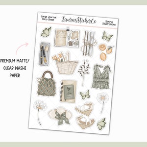 Spring Deco Stickers for Journals and Planners | Hobonichi Stickers, Washi Paper Transparent Matte Stickers | Clear Minimal Stickers