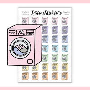 Machine à laver // Icônes multicolores, Pastel, Vêtements propres, Blanchisserie, Griffonnages, Autocollants Scrapbook, Autocollants Planner, Journalling, Vendeur au Royaume-Uni
