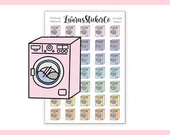 洗濯機 // マルチカラーアイコン、パステル、きれいな服、洗濯、落書き、スクラップブックステッカー、プランナーステッカー、ジャーナリング、英国販売店