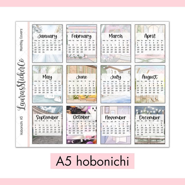 Hobonichi Cousin Monthly Covers | A5 Hobonichi Stickers | 2024 January to December Year at a Glance Stickers