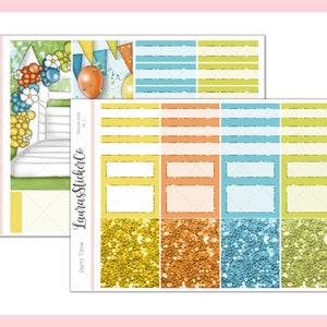 En-têtes scintillants // Party Time Add Ons, Kit d'autocollants de planificateur hebdomadaire, Girl Box, Autocollants fonctionnels, Printemps, À tout moment, Washi, Erin Condren