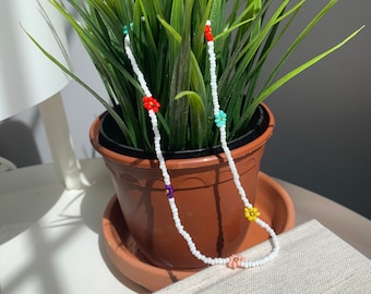 Multicoloured flower beaded necklace || choker/necklace ||